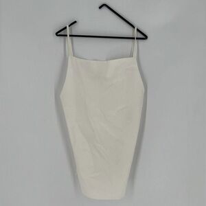 Zara Backless Open Back Halter Square Neck Linen Blend Top In Ecru